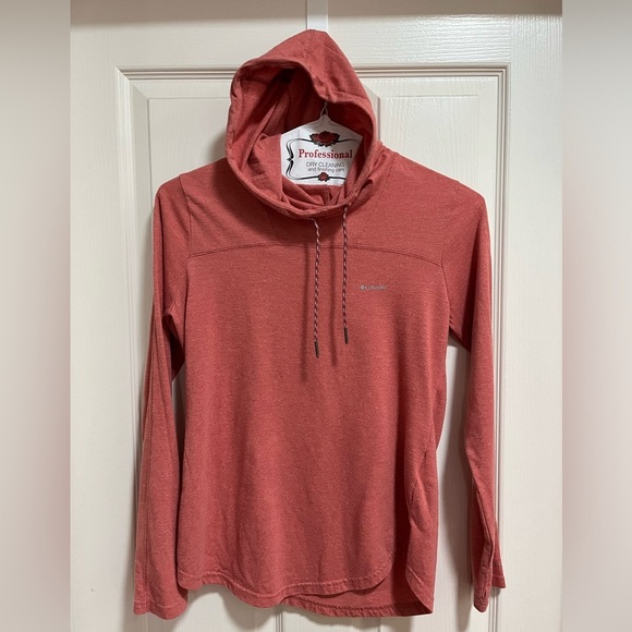 Columbia Omni-wick long sleeve hooded shirt top women’s small red thumb holes - Picture 1 of 9
